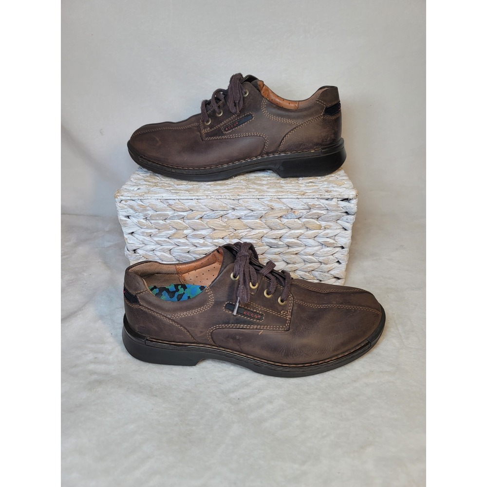 Ecco Light Shock Point Walking Brown Leather Oxfords Work Shoes Size 44 10.5-11